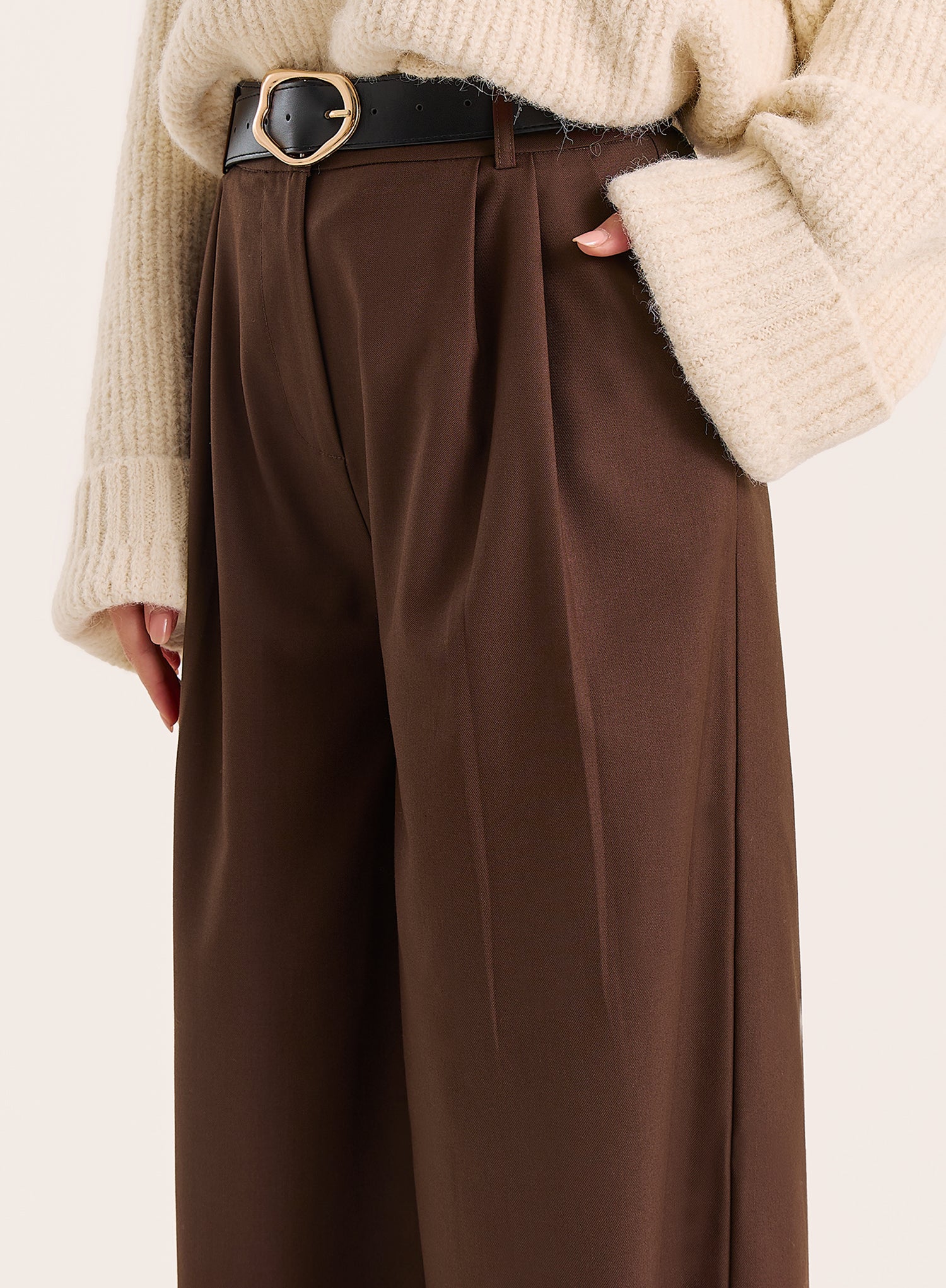 Chocolate Hardware Belt Detail Tailored Trousers
